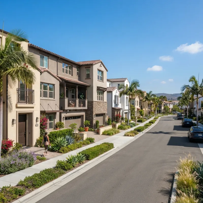 Modern Southern California suburban street with new homes
