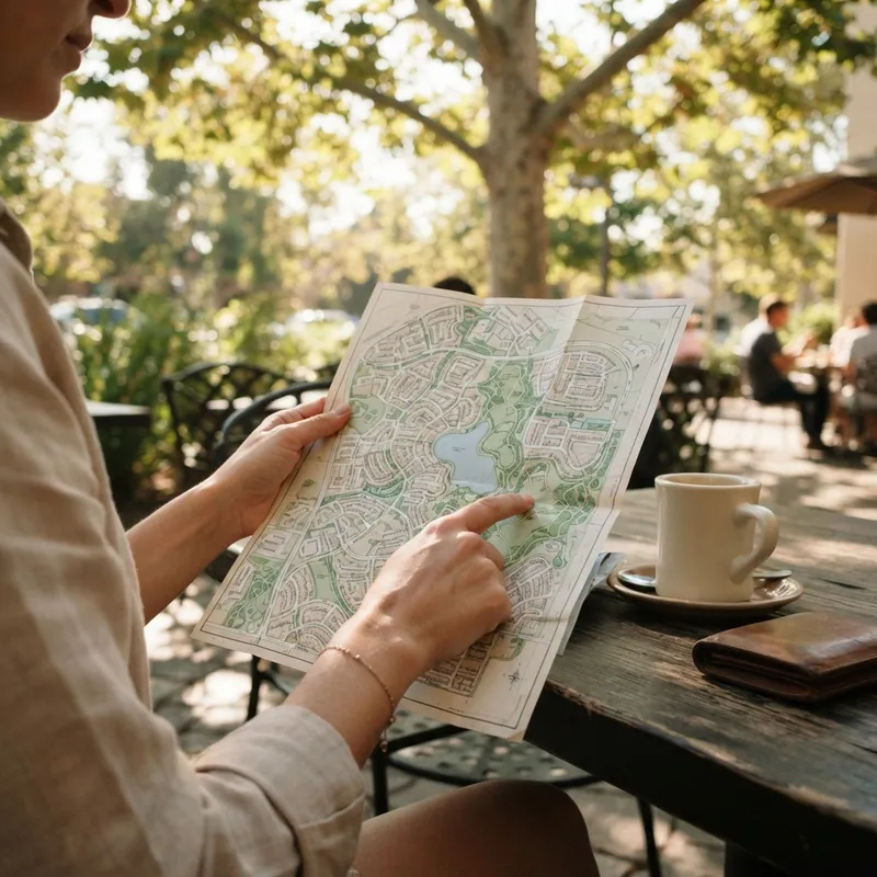 Hands holding a map of a neighborhood