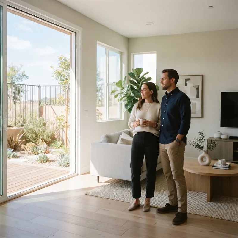 Couple standing in a bright modern home
