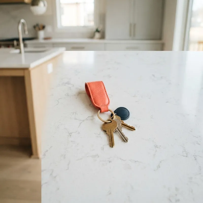 New house keys resting on a clean kitchen countertop