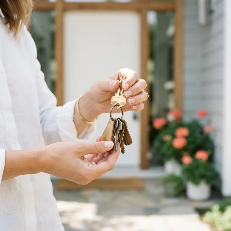 Close up of someone holding keys to a new home