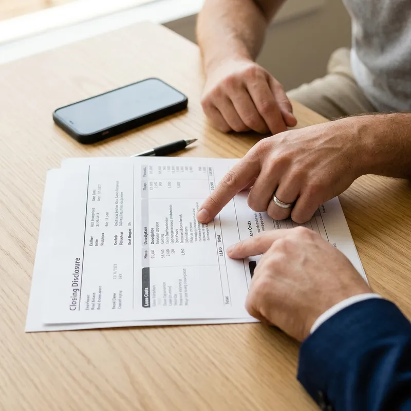 Buyer and representative reviewing closing costs line by line