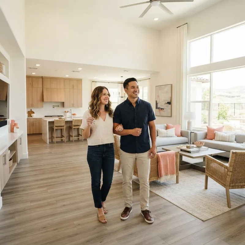A couple standing in a bright modern home in Irvine