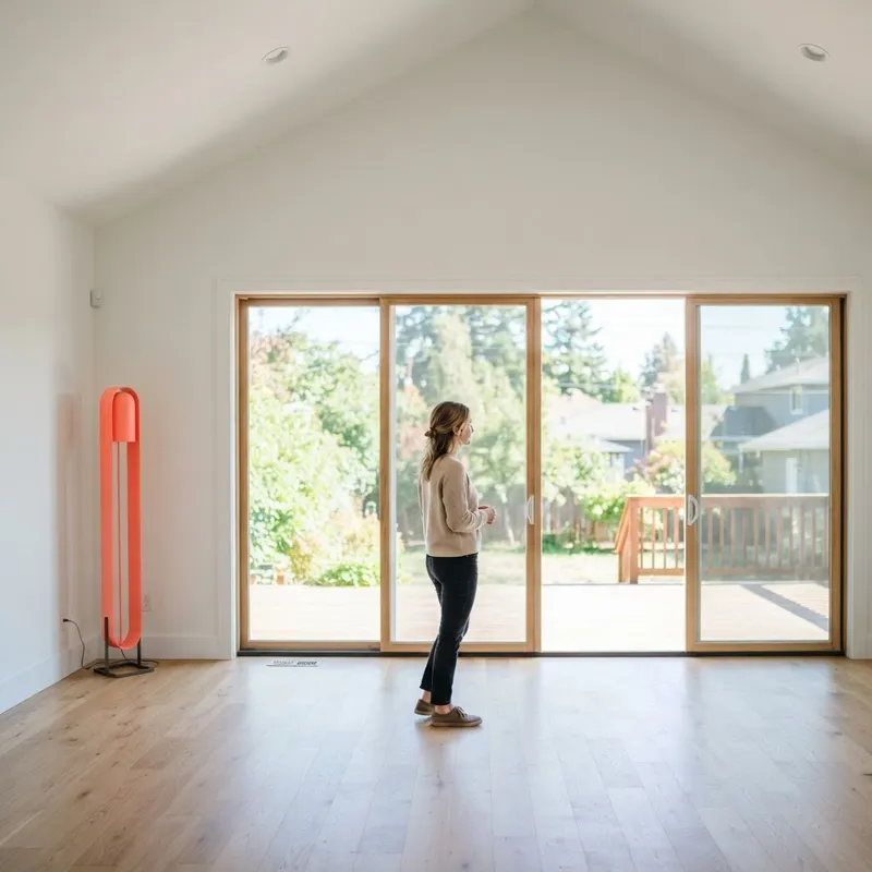 Person standing in an empty, sunlit living room
