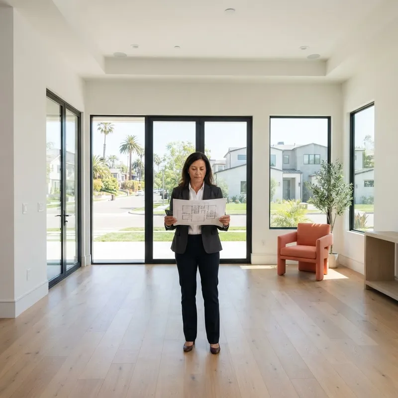 Investor evaluating the floor plan of a new construction home