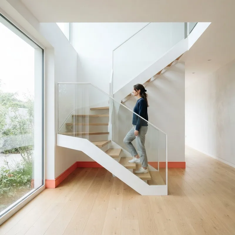 Modern staircase in a bright new construction home