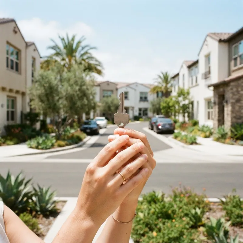 Hand holding a key to a new home