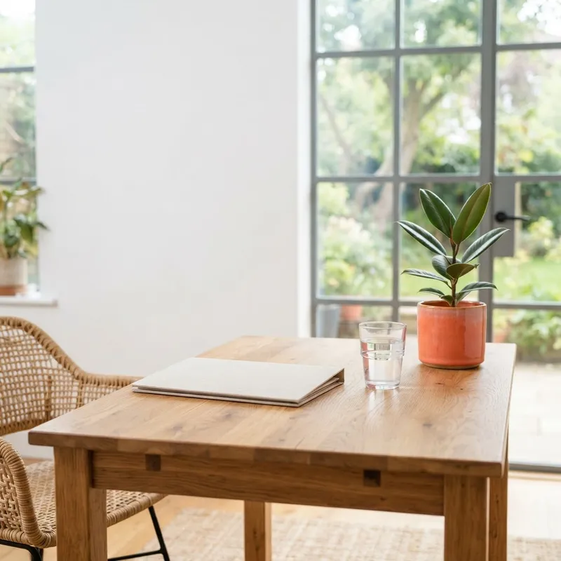 A clean desk space with minimalist decor in a new home