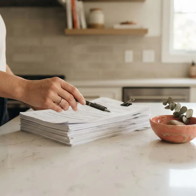 Close up of hands preparing to sign home purchase documents