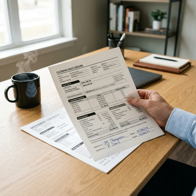 Close-up of closing documents showing financial details