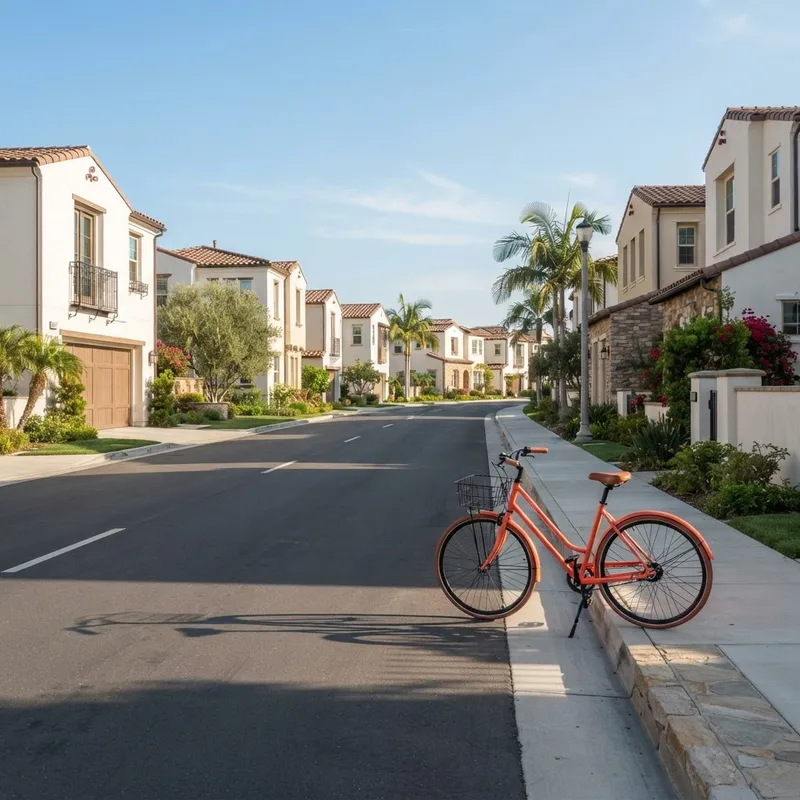 A quiet, sunlit Southern California suburban street