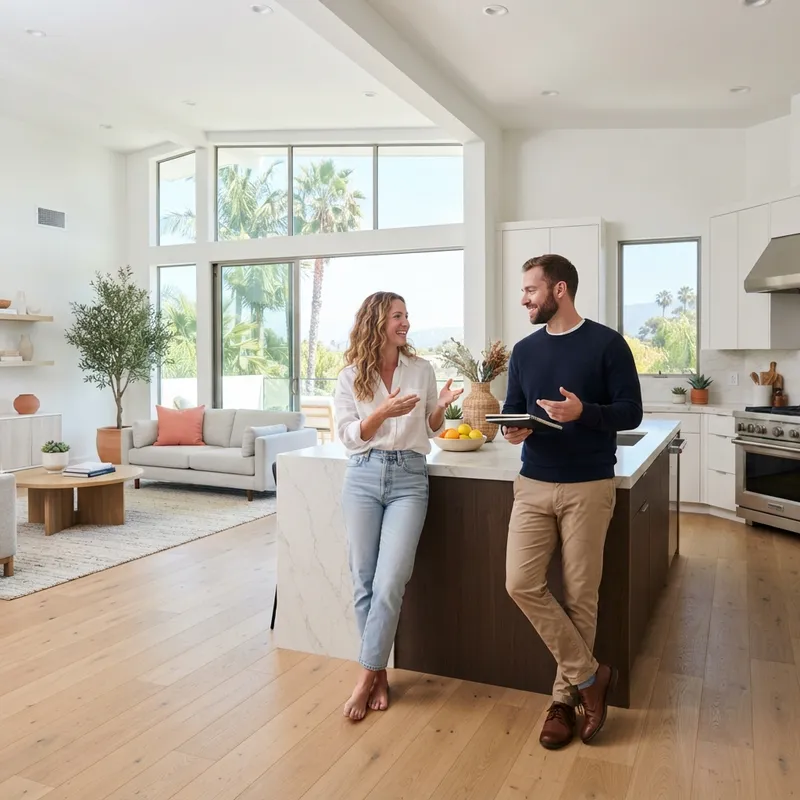 Couple talking in a bright modern home