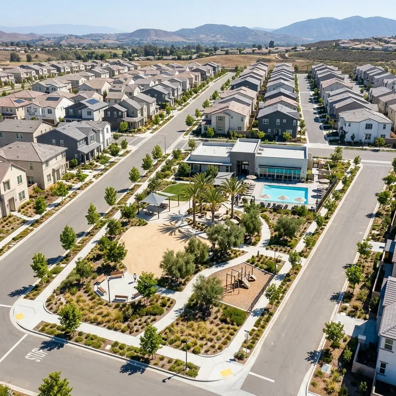 Overhead view of new construction planned community layout