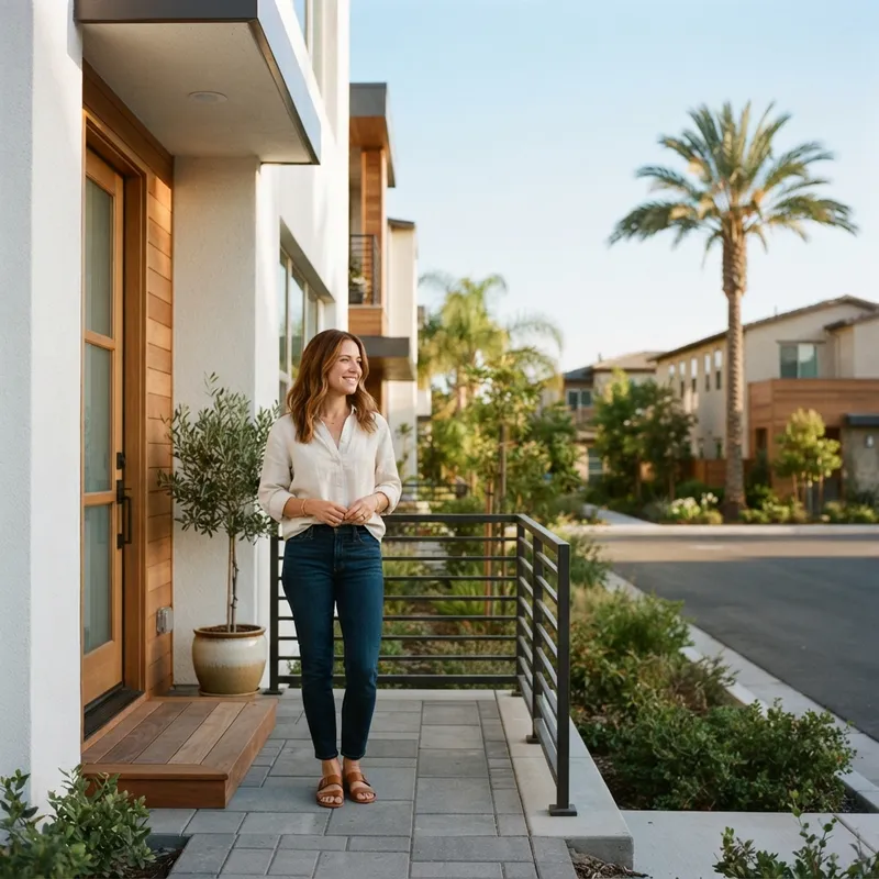 Modern new construction townhome exterior in Southern California