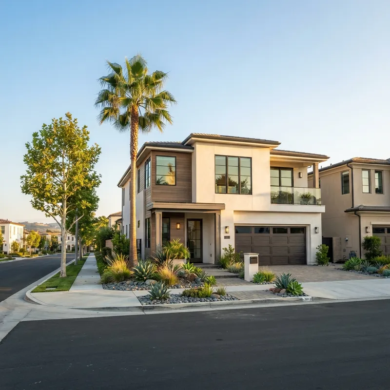 Modern newly constructed townhome in a Southern California neighborhood