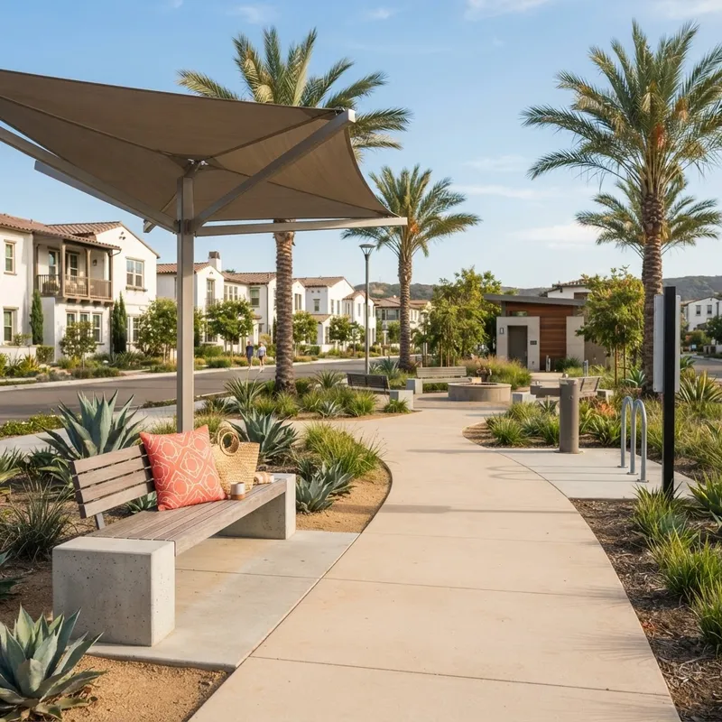 A serene and modern community park in a master-planned neighborhood