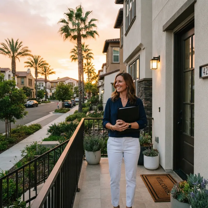 Homeowner standing confidently outside their new home