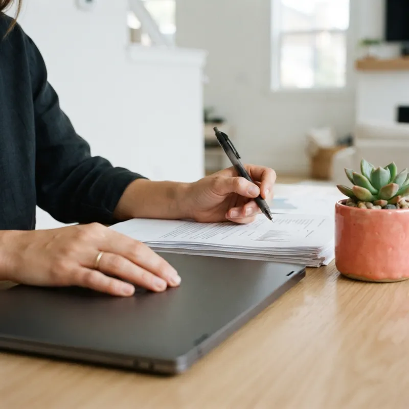 Clean workspace with documents and a pen on a desk