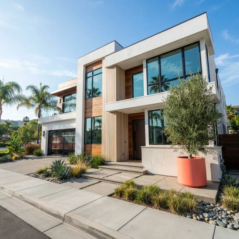 Modern newly constructed home exterior in Southern California