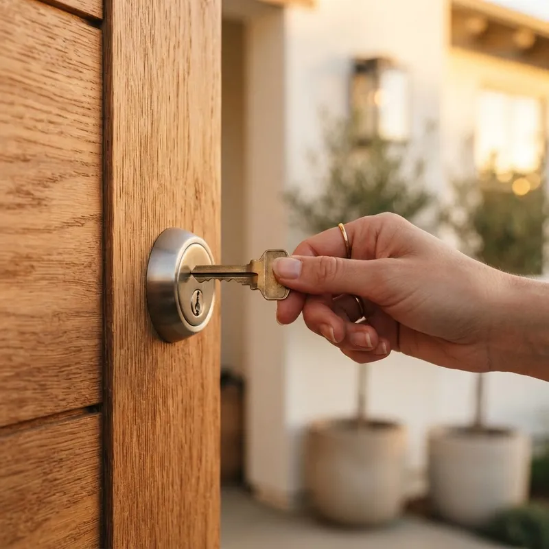 A new homeowner holding a key to a new house
