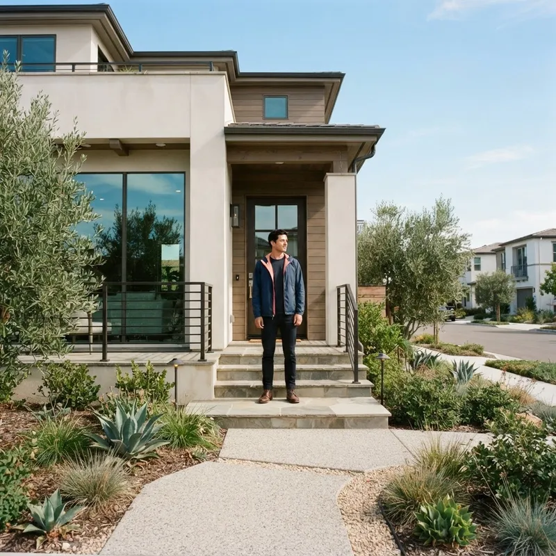 Man standing at the entrance of a modern home