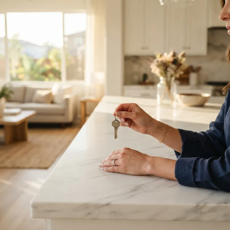 Close up of a person holding a home key
