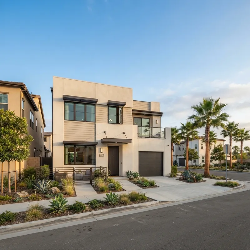Exterior of a modern suburban townhouse in Southern California