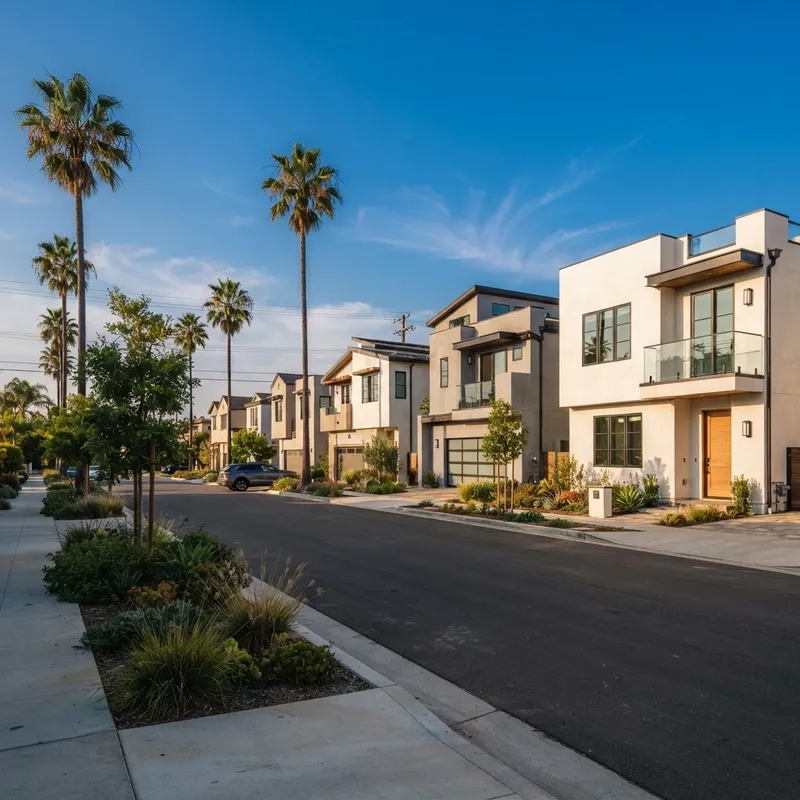 Modern new construction townhomes in a Southern California neighborhood
