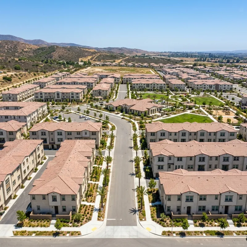 Aerial view of new construction planned community development