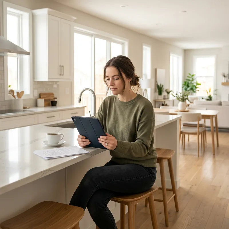 First-time buyer reviewing new construction checklist on tablet