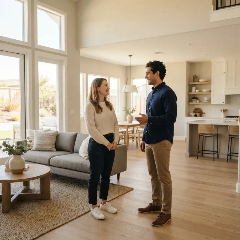 A couple having a calm conversation in a new home