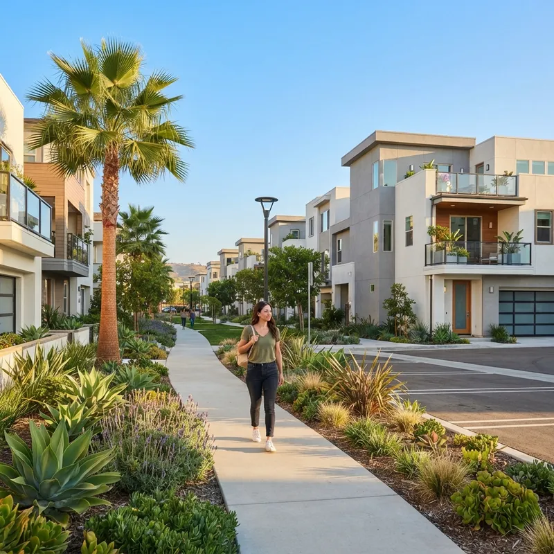 Modern Southern California new construction neighborhood street