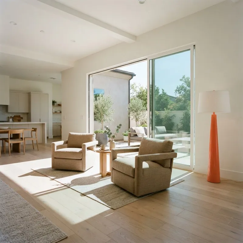 Bright and minimalist new construction living room