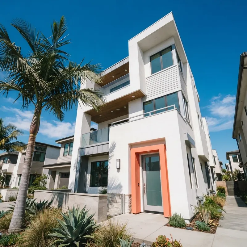 Modern stucco new construction home exterior