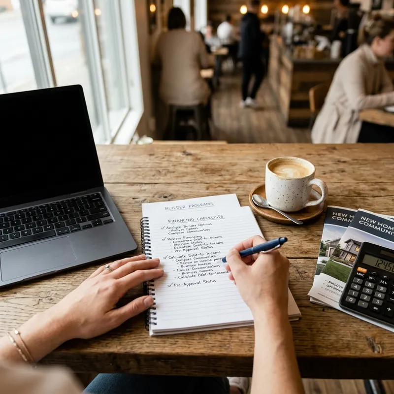 Buyer researching home loan programs and incentives at coffee shop