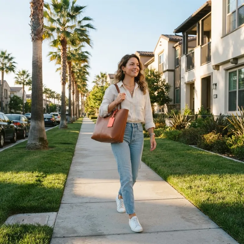 A potential homebuyer walking through a new suburban construction community
