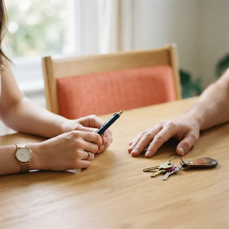 Close up of hands on table with keys