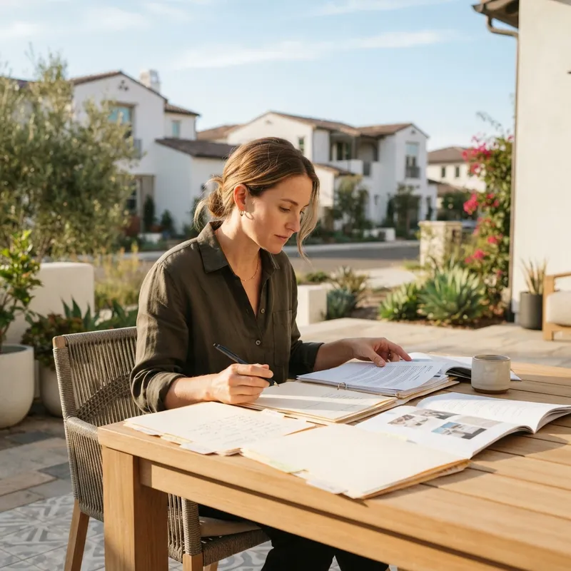 Person preparing for home financing at an outdoor table