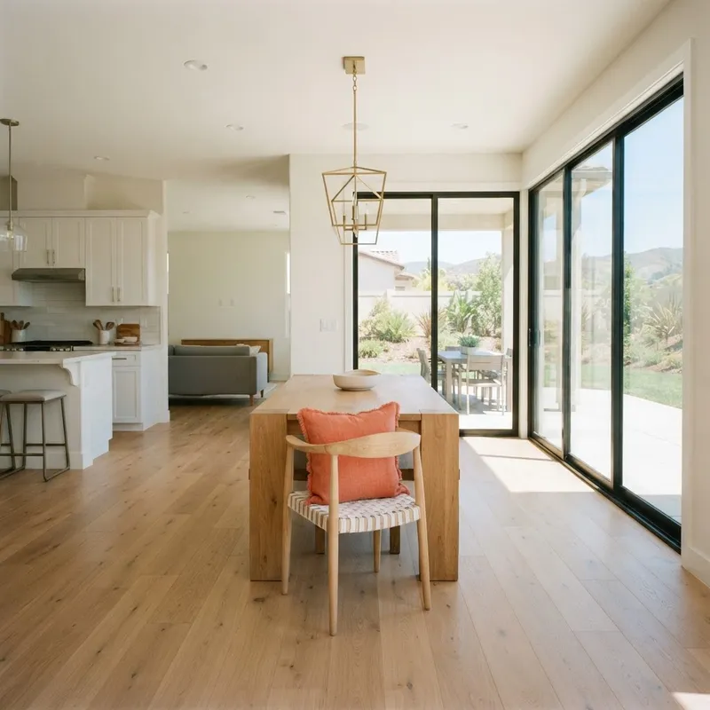 Bright open concept dining area in a new California home