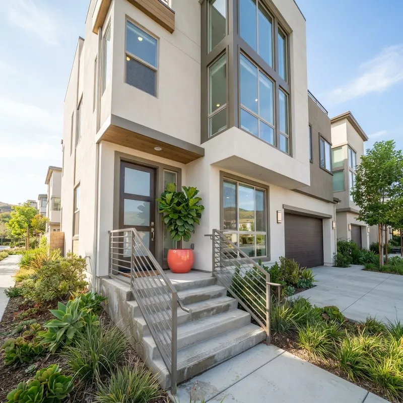 Modern newly constructed townhome exterior in Southern California