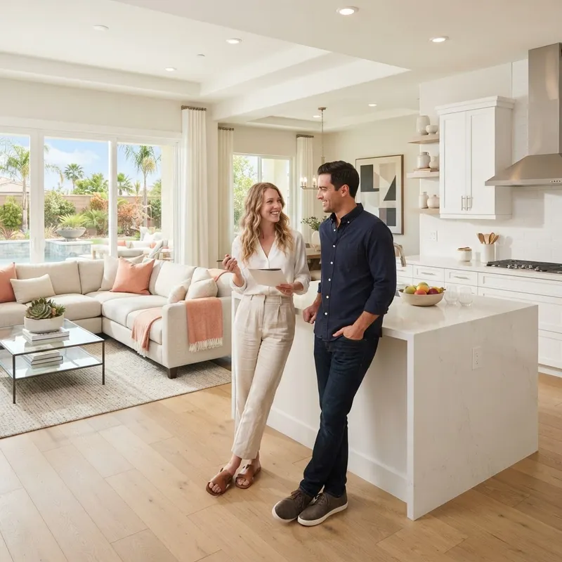 Couple planning home purchase in a modern model home
