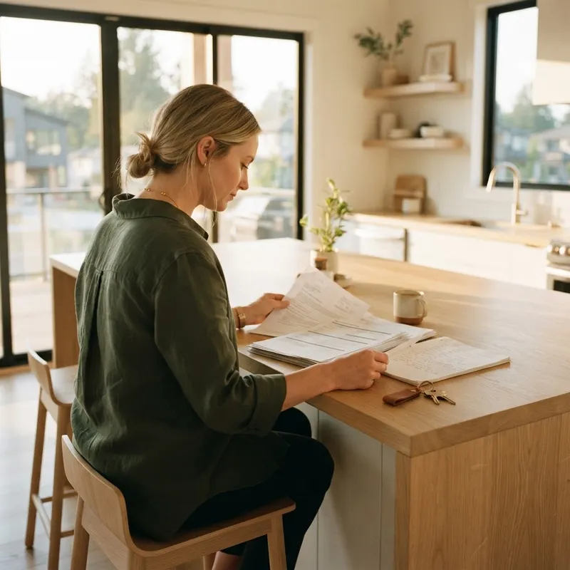 Person reviewing home documents with a house key