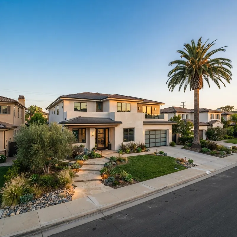 A modern new construction home in a Southern California suburb
