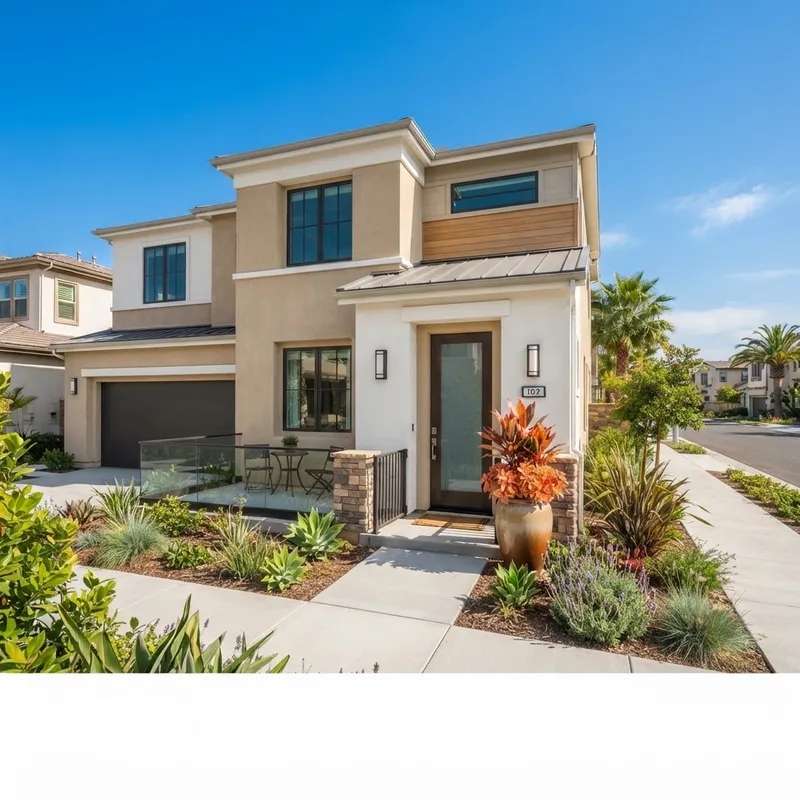 Exterior view of a modern townhome in California