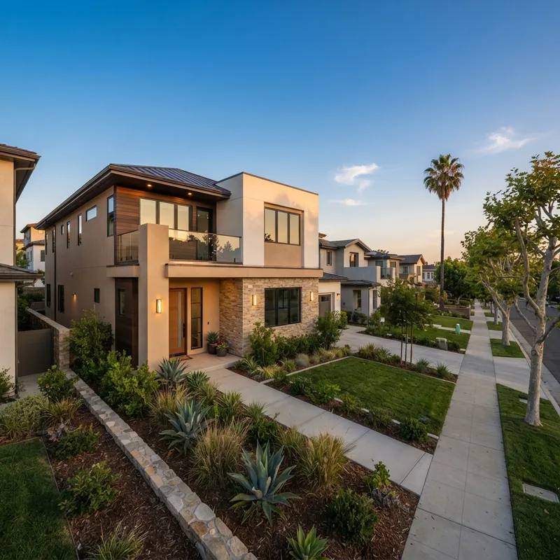 Modern new construction townhomes in a Southern California neighborhood