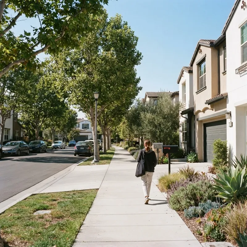 Modern suburban street in a California community