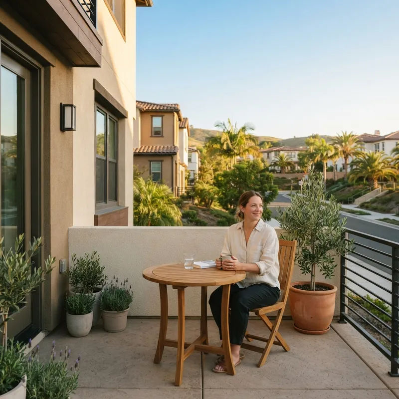A person relaxing on a patio at a new home