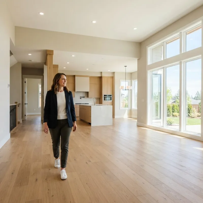 Person inspecting a new construction home model