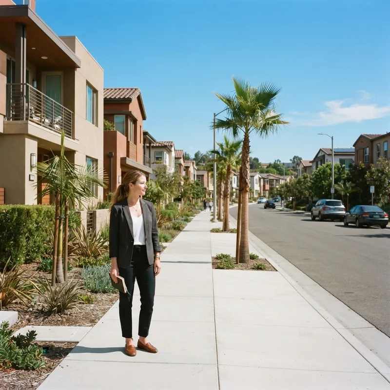 A person observing a modern suburban home in Southern California