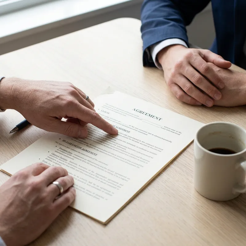 Two people reviewing closing documents together at table